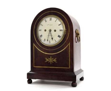 Mahogany double fusee bracket clock striking on a bell, the 6" convex white dial signed Jno. Carr, Swaffham, within a rounded