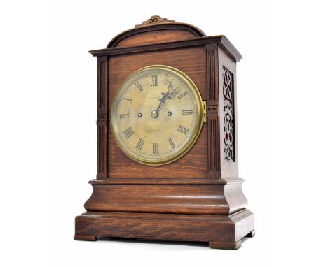 Oak double fusee bracket clock striking on a gong, the 6.5" silvered dial signed Smith &amp; Sons, Clerkenwell, within a step