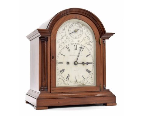 Mahogany double fusee bracket clock striking on a gong, the 6" foliate engraved rounded arched dial signed J.J. Stockall &amp