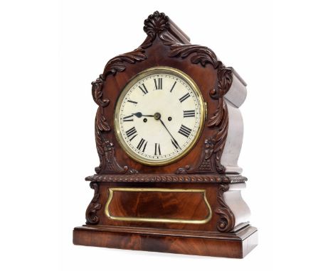 Mahogany double fusee bracket clock striking on a bell, the 7.5" white dial within a foliate carved scrolling case, 20.5" hig