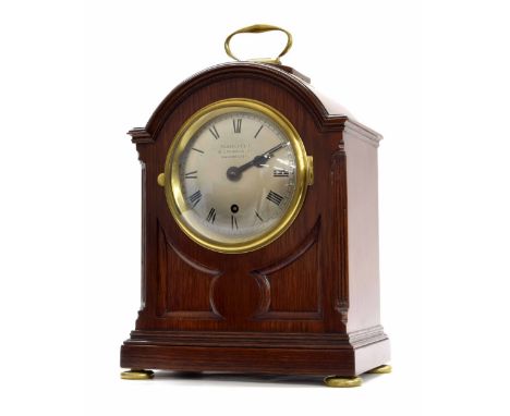 English rosewood single fusee small bracket clock, the 5" convex silvered dial signed Russell Limited, 10 Exchange St, Manche