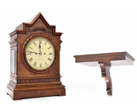 Walnut double fusee bracket clock and bracket, the 8" cream dial signed Turner &amp; Sons, Surbiton, the movement with lockin