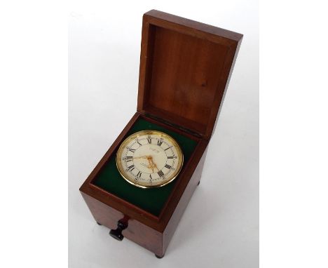 Looping 15 jewel lever eight day alarm clock, within a walnut musical case with hinged lid, 5.25" high overall