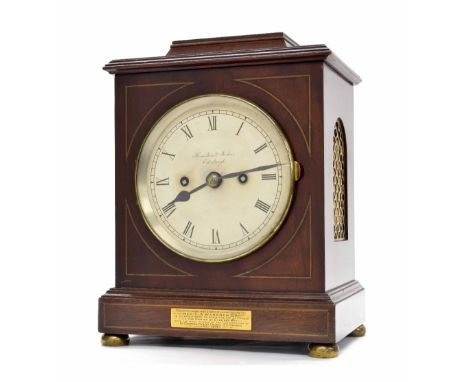 Small mahogany double fusee bracket clock striking on a gong, the 5.5" silvered dial signed Hamilton &amp; Inches, Edinburgh,