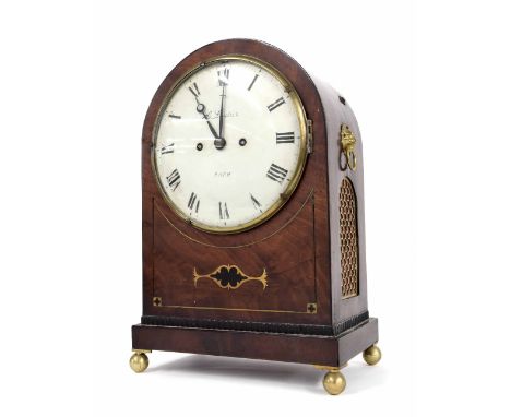 Mahogany double fusee bracket clock, the 8" convex white dial signed B. Lautier, Bath, the movement with locking pendulum and