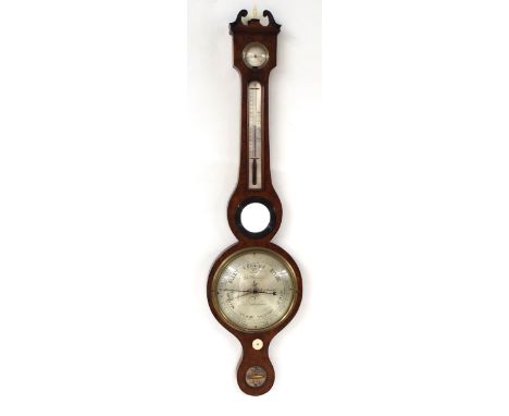 Birds eye walnut five glass wheel barometer, the principal 8" silvered dial signed L.P. &amp; J. Bregazzi, High Pavement, Not