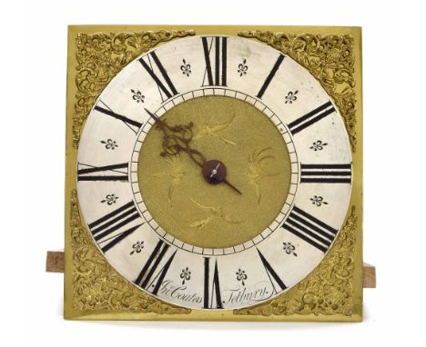 Thirty hour longcase clock movement, the 11" square brass dial signed Jonathan Coates, Tetbury on the silver chapter ring enc