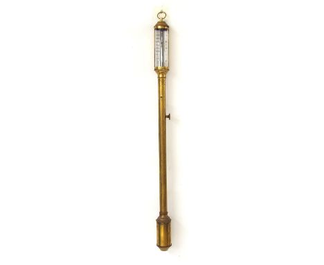 20th century cylindrical brass stick barometer, 36.25" high