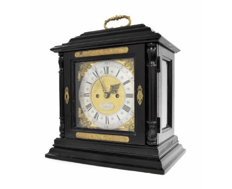 Ebonised double fusee bracket clock , the 8.5" square brass dial signed Adam Miles, Molly Millards Lane, Wokingham, Fecit on 