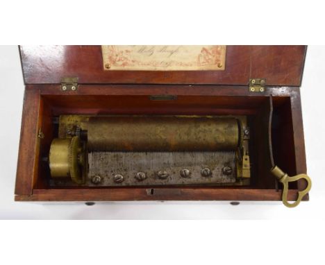 Small early rosewood cased music box by Lepe, with 8" cylinder playing on four airs and with original tune sheet, stamped NO.