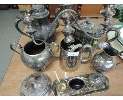 A selection of platedware including teapot, candelabrum etc