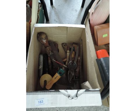 A box of miscellaneous vintage hand tools