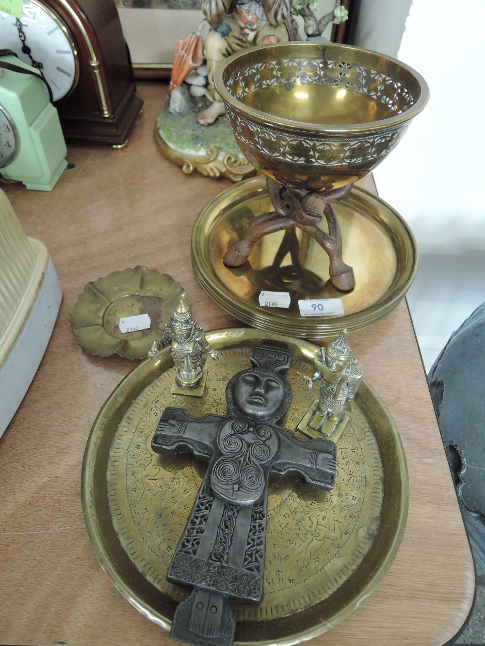 A Collection Of Religious Brass Items And Figures.