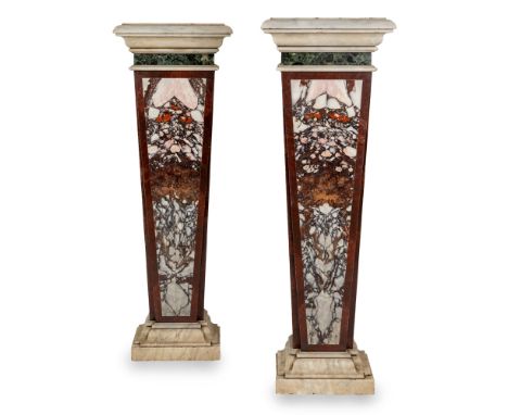 Pair of wall herms plated in polychrome marbles tapering downwards, cm. 123x41.5x29