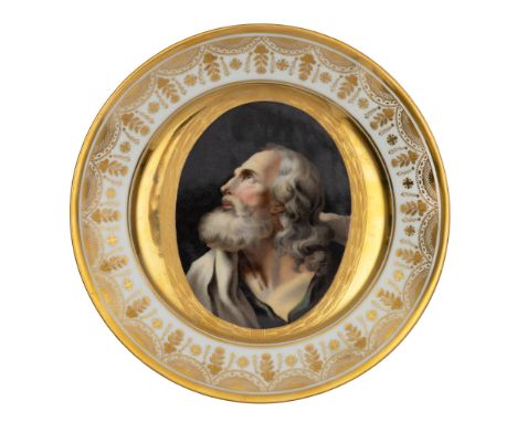 White, gilt and polychrome porcelain plate, Paris, Charles-Edme Chaperon (1804-1849) finely painted in the cavetto to depict 