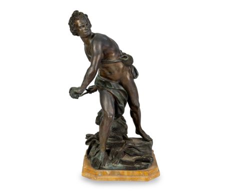Patinated bronze sculpture depicting David after the original by Bernini at the Galleria Borghese in Rome h. cm. 65