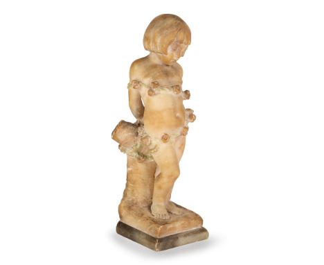 Alabaster sculpture, early 20th century depicting a little girl tied to a trunk by flower shoots, h. cm. 28