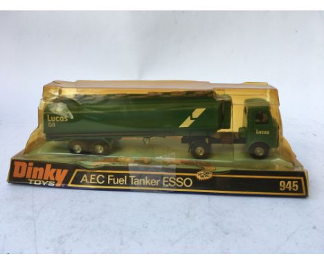 A boxed Dinky Toys No 945 Tanker in Lucas green livery