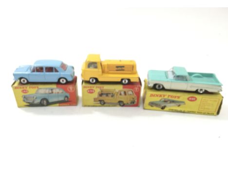 3boxed Dinky Toys Morris 1100 No 140, Atlas Copco No 436 and Chevrolet El Camino No 449