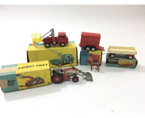 4 boxed Corgi Toys including Gift Set No 14, ( missing figure and lamp post ), Pony Trailer No 102, Massey Ferguson Tractor N