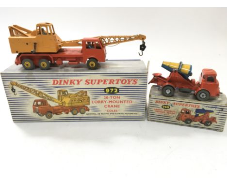 A boxed Dinky Toys Coles Crane No972 and a boxed Lorry mounted cement mixer No 960 ( some writing on box )