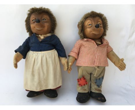 Two vintage " Meki & Micki hedgehog figures MMecki has an original label attached to him which says " Steiff original marke "