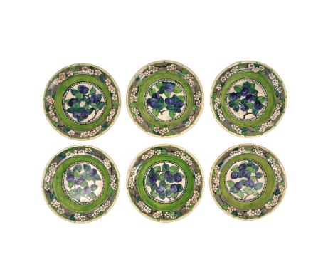 Rare set of six studio pottery bowls, 1920 Glazed earthenware Painted 'DW, LEAF, XX' to underside 3.5 h x 20 cm dFOOTNOTE: Do