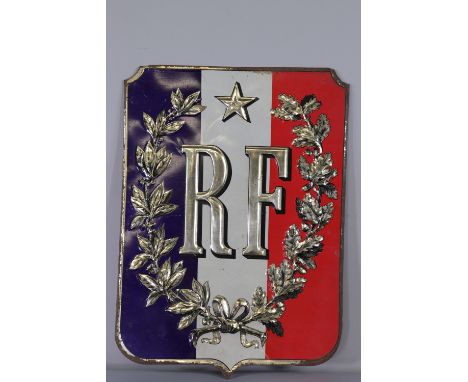 France - RF stamped plaque metal - Sizes: H490MM L360MM - Weight (K): 0,4kg - Condition: After checking â€“ wear/worn/patina 