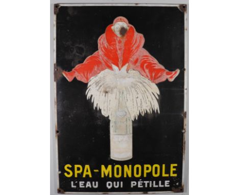 Spa Monopole enamelled plaque black background - Sizes: H = 104mm L =700mm - Weight (K): 10,6kg - Condition: After checking â