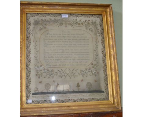 A 19th century needlework sampler "Sarah Somerby - Grantham" 1833 gilt framed