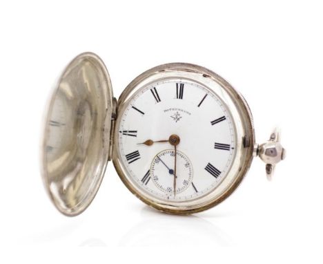 Victorian sterling silver pocket watch marked Rotherham's to the dial and 1891 Birmingham JR to the case. Approx dia 50mm, we