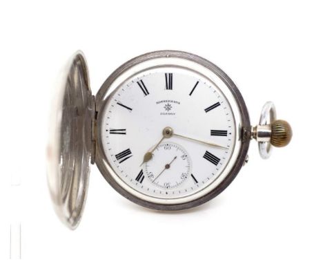 Edwardian sterling silver pocket watch marked Birmingham 1907 JR and Rotherham's to dial. Approx dia 50.8mm, weight 108 grams