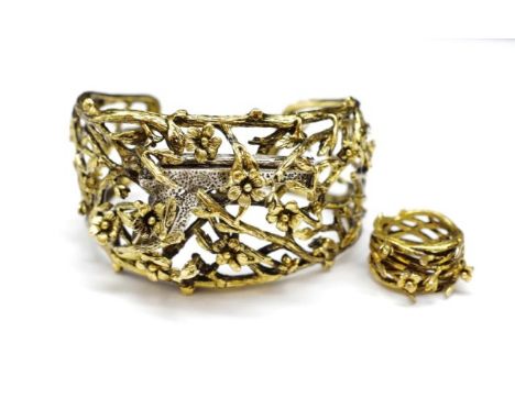 "Au Revoir Le Filles" fashion bangle and ring approx size 62mm width, ring L-M
