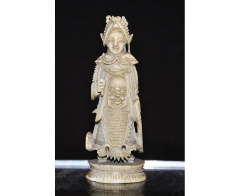 Early carved ivory Oriental deity figure circa 1930, height 9cm approx. NB.This item cannot be exported.