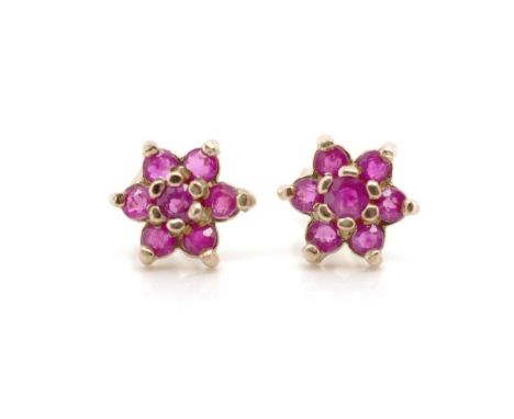 Ruby and 9ct yellow gold cluster earrings approx weight 1 gram, tests as 9ct