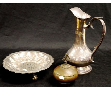 Two pieces vintage silver plate tableware including tri-footed bowl, marked for Walker and Hall, (diameter 21.5cm approx); ta