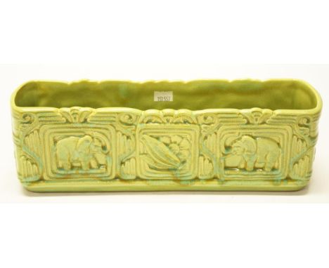 Rare E.G. Greenway Australian Pottery trough vase moulded elephant form decoration to sides of nephrite green satin glaze, ci