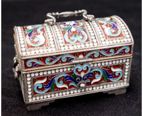 Imperial Russian silver &amp; enamel jewellery casket late 19th century item, with Moscow city mark, A.K. mark for Antip Kuzm