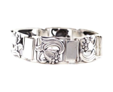 Vintage Danish silver floral panel bracelet by Munksgaard circa 1970s. Marked Sterling Denmark 330. Approx 17cm