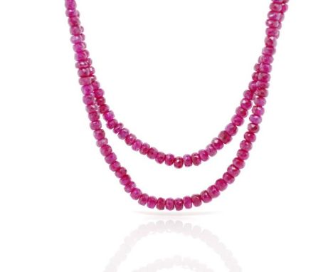 Double strand ruby beaded necklace approx 3.4mm - 4.4mm faceted roundel beads