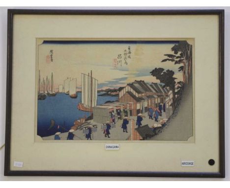 Utagawa Hiroshige (1797–1858) woodblock print "Shinagawa Station", circa 1830s, 22.5cm x 35cm, 37.5cm x 49cm (later frame)