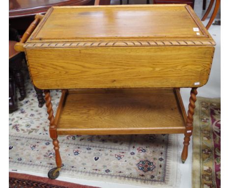 Vintage oat two tier traymobile with drop leaf