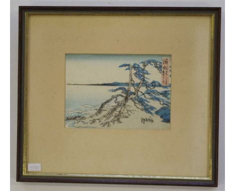 Katsushika Hokusai (1760-1849) woodblock print "Hamamatsu Station", circa 1804, 11.5cm x 16.5cm, 27cm x 30.5cm ( later frame)