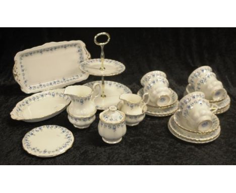 Royal Albert 'Memory Lane' part teaset a total of 28 pieces, including 6 trios, (and 2 additional side plates), cream jug, mi