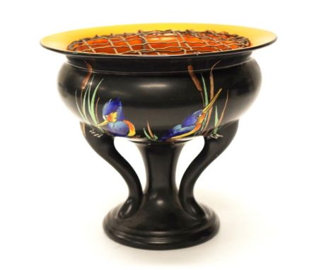 Vintage Shelley 'Kingfisher' rose bowl with metal grid to top, marked to base and # 388/8656, (rim chip to top), (height 18cm