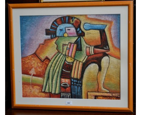 Bert (Ben) Long  (Bn.1949)Mayan Figuresigned, mixed media, 58cm x 50cm