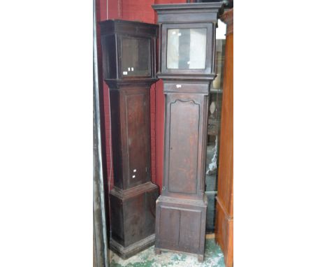 A George III oak longcase clock case (no movement); another( no movement) (2)