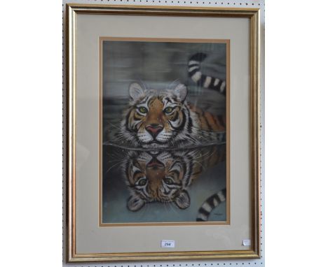 C K Evans (contemporary)Tiger with Reflectionsigned, pastel, 53cm x 37cm