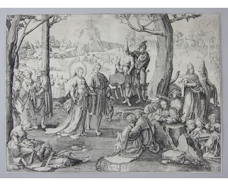 Leyden, Lucas van (Leiden ~1494 - 1533 Leiden)Kupferstich "Der Tanz der Hl. Magdalena" auf dünnem Papier, unten mittig in Kar
