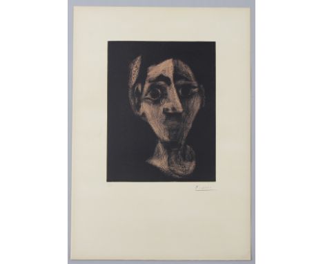 Picasso, Pablo (Malaga 1881 - 1973 Mougins)Farblinolschnitt "Visage" auf Arches - Velin, unterhalb der Darstellung in Blei nu